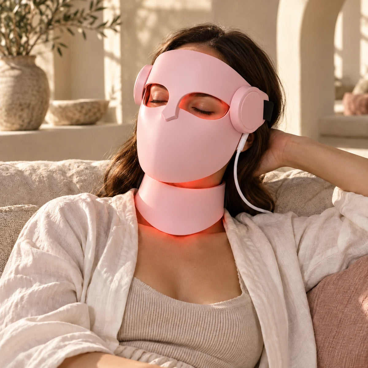 KlearSkin LED mask in an at-home skincare setting